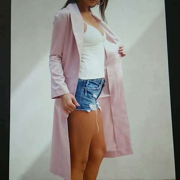 Pink satin long blazer coat - Picture 2 of 8
